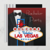 Black Tuxedo Las Vegas Bachelor Party Einladung (Vorne/Hinten)