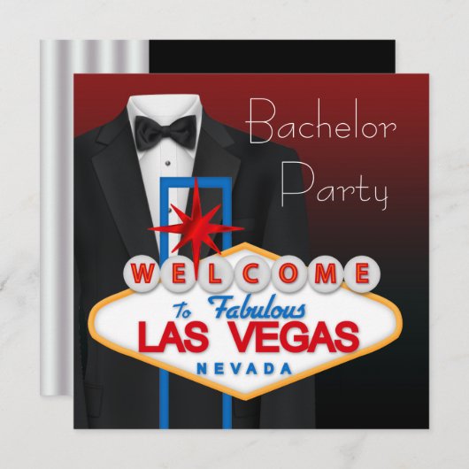Black Tuxedo Las Vegas Bachelor Party Einladung (Vorne/Hinten)