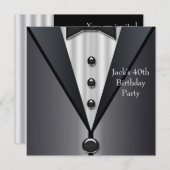 Black Tuxedo Mans 40. Geburtstag Party Einladung (Vorne/Hinten)