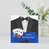 Black Tuxedo Mans Poker Geburtstagsparty Einladung (Stehend Vorderseite)