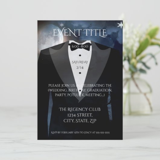 Black Tuxedo mit Bow-Krawatte Einladung (Stehend Vorderseite)