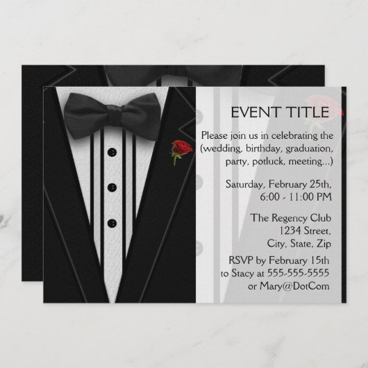 Black Tuxedo mit Bow-Krawatte Einladung (Vorne/Hinten)