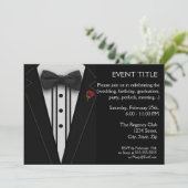 Black Tuxedo mit Bow Krawatte Rote Rose Einladung (Stehend Vorderseite)