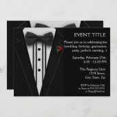Black Tuxedo mit Bow Krawatte Rote Rose Einladung (Vorne/Hinten)