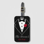 Black Tuxedo mit Rote Rose Flitterwochen individue Gepäckanhänger (Vorderseite Vertikal)