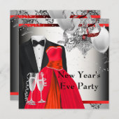 Black Tuxedo Red Dress Party Einladung (Vorne/Hinten)