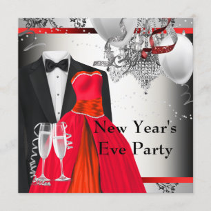 Black Tuxedo Red Dress Party Einladung