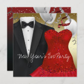Black Tuxedo Red Dress Party Einladung (Vorne/Hinten)
