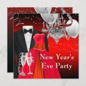 Black Tuxedo Red Dress Party Einladung (Vorne/Hinten)