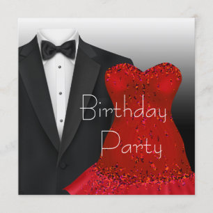 Black Tuxedo Rotes Kleid Geburtstagsparty Einladung