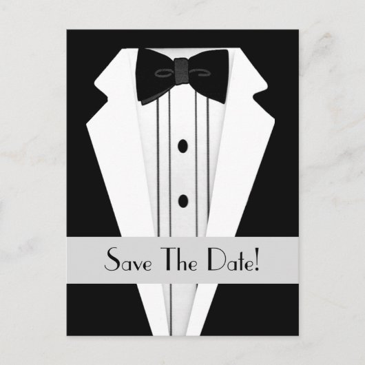 Black Tuxedo Save the Date Ankündigungspostkarte (Vorderseite)