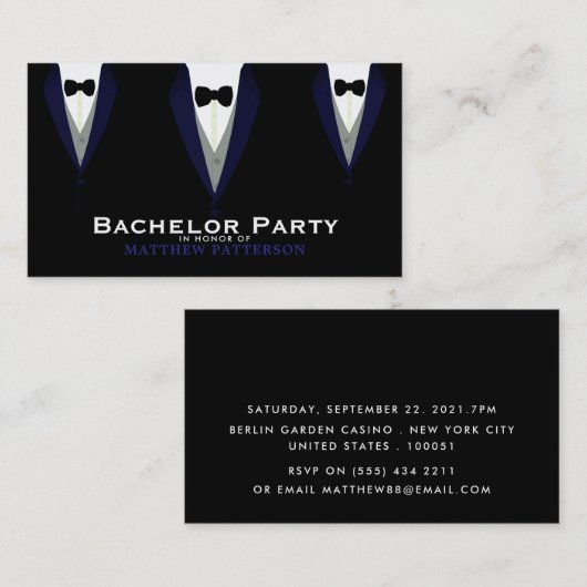 Black Tuxedo, Sleek & Modern Bachelor Party Ticket (Vorne/Hinten)