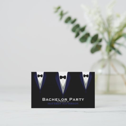 Black Tuxedo, Sleek & Modern Bachelor Party Ticket (Stehend Vorderseite)