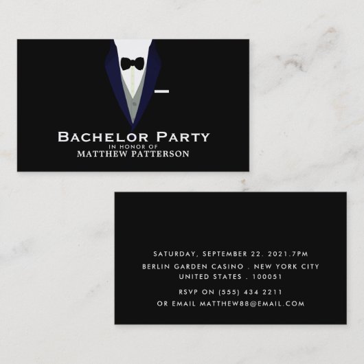 Black Tuxedo, Sleek & Modern Bachelor Party Ticket (Vorne/Hinten)