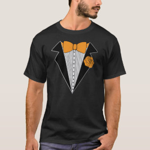Black Tuxedo Stil mit Orange Bowtie & Rose T-Shirt