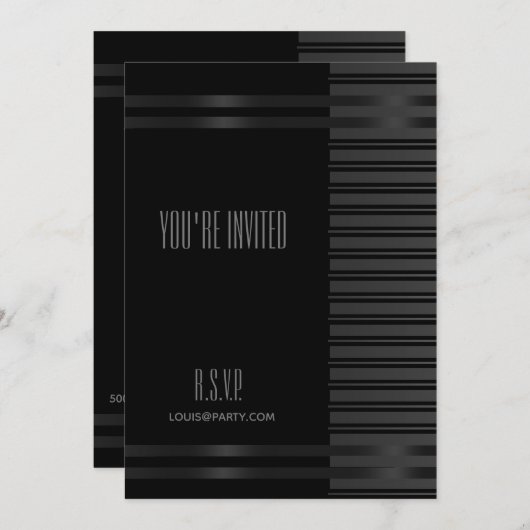 Black Tuxedo Stripe NYE Formal Einladung (Vorne/Hinten)