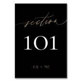 Black Tuxedo Yellow Calligraphy Wedding Tischnummer (Rückseite)