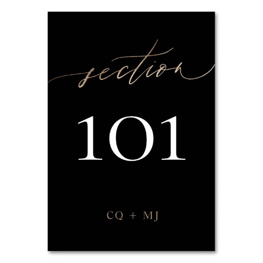 Black Tuxedo Yellow Calligraphy Wedding Tischnummer (Rückseite)