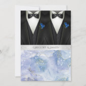Black Tuxedos Blue Boutonniere Wedding Einladung (Vorderseite)