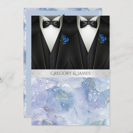 Black Tuxedos Blue Boutonniere Wedding Einladung (Vorne/Hinten)