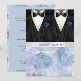 Black Tuxedos Blue Boutonniere Wedding Einladung