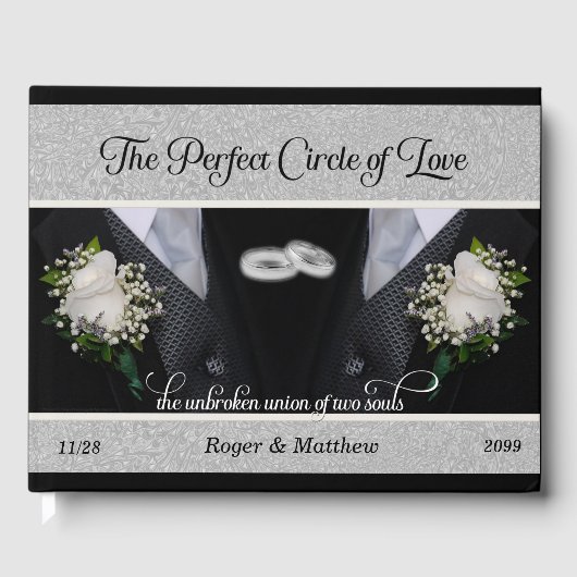 Black Tuxes Gay Wedding zwei Grooms zwei Fotos Gästebuch (Vorderseite)