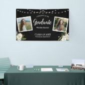 Black Two Foto Floral String Lights Abschluss Ba Banner (Messeveranstaltung)