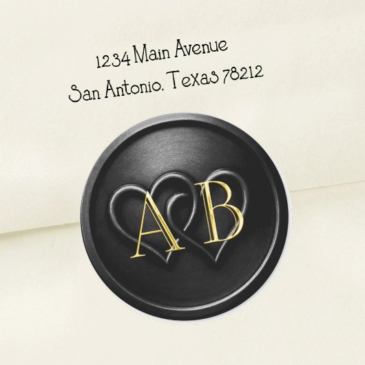 Black Two Hearts Intertwined Monogram Wedding Runder Aufkleber