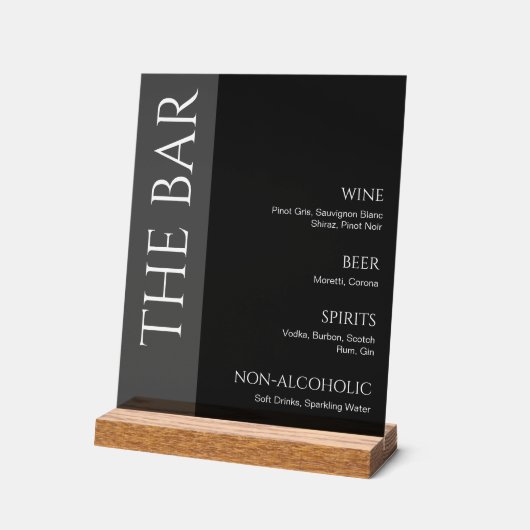 Black Two Tone Wedding Bar Menü Acrylschild (Winkel)
