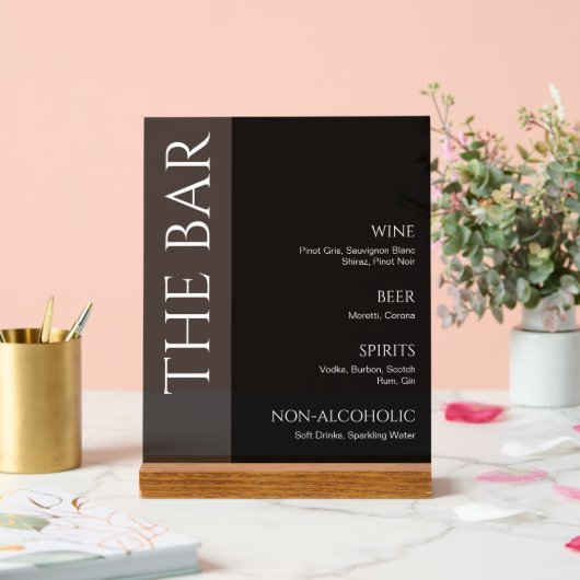 Black Two Tone Wedding Bar Menü Acrylschild (Hochzeit)