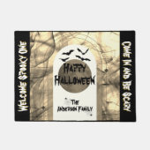 Black Typografy Bats Spider Moon Happy Halloween Fußmatte (Vorderseite)