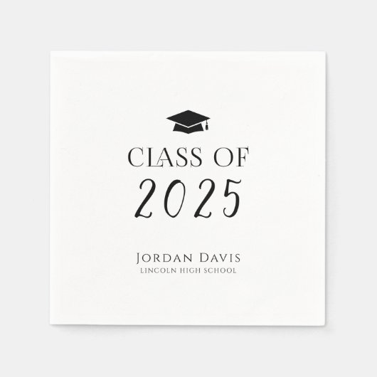 Black Typografy Class of 2025 Modern Graduate Serviette (Vorderseite)