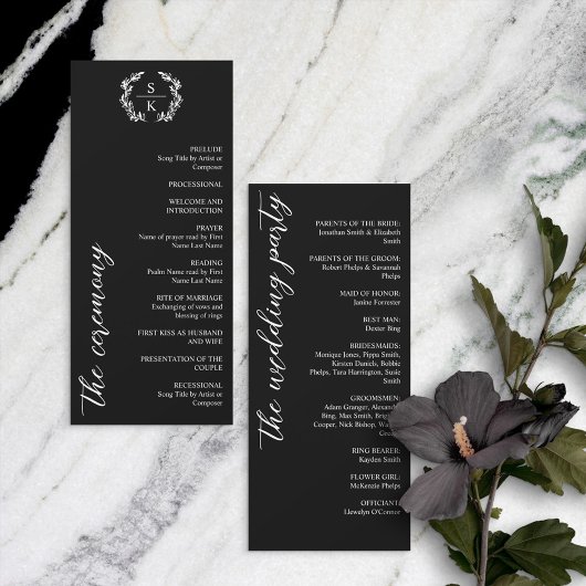 Black Typografy Laurel Wreath Monogram Wedding