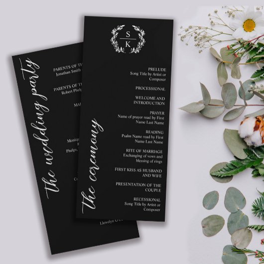 Black Typografy Laurel Wreath Monogram Wedding