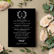 Black Typografy Laurel Wreath Monogram Wedding