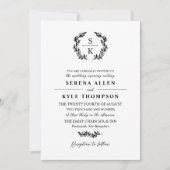Black Typografy Laurel Wreath Monogram Wedding in Einladung (Vorderseite)