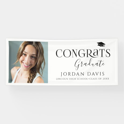 Black Typografy Modern Foto Graduation Party Banner (Horizontal)