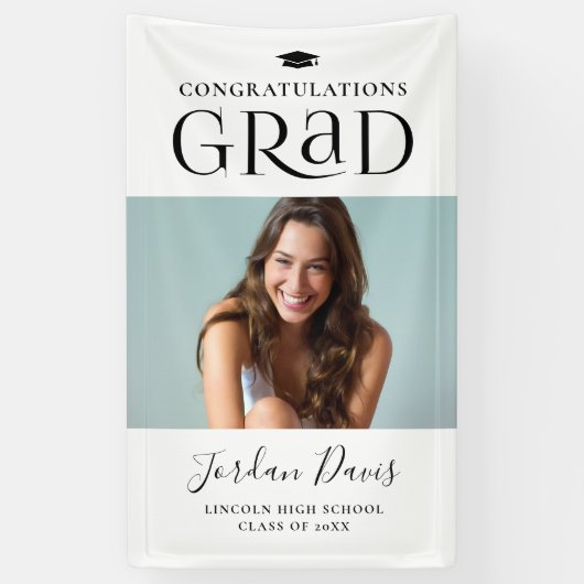 Black Typografy Modern Foto Graduation Party Banner (Vertikal)