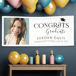 Black Typografy Modern Foto Graduation Party Banner