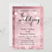 Black Typografy & Rose Gold Glitzer Bokeh Wedding Einladung (Vorderseite)