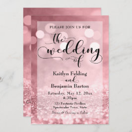 Black Typografy & Rose Gold Glitzer Bokeh Wedding Einladung