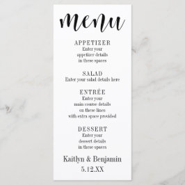 Black Typografy Wedding Menu mit Bokeh Back Menükarte