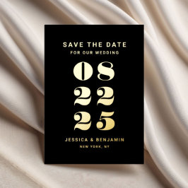 Black Typografy Wedding Save the Date Gold Folieneinladung