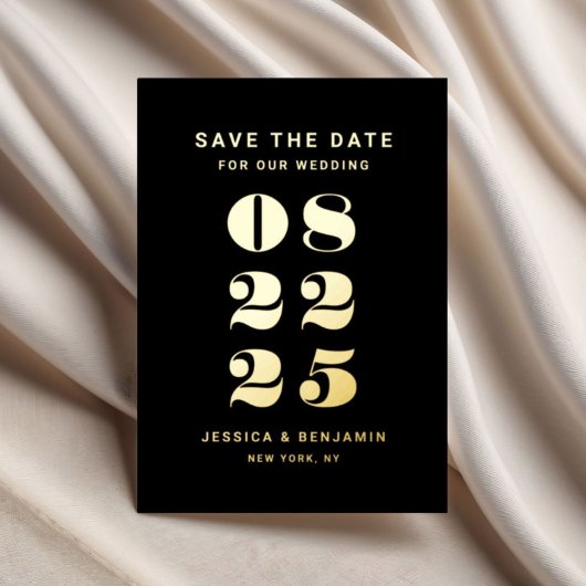 Black Typografy Wedding Save the Date Gold Folieneinladung