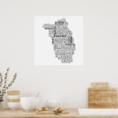 Black Typograical Map of Co. Kilkenny, Irland Poster (Küche)