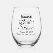 Black Typography Bridal Shower Wine Glass Weinglas Ohne Stiel (Rückseite)