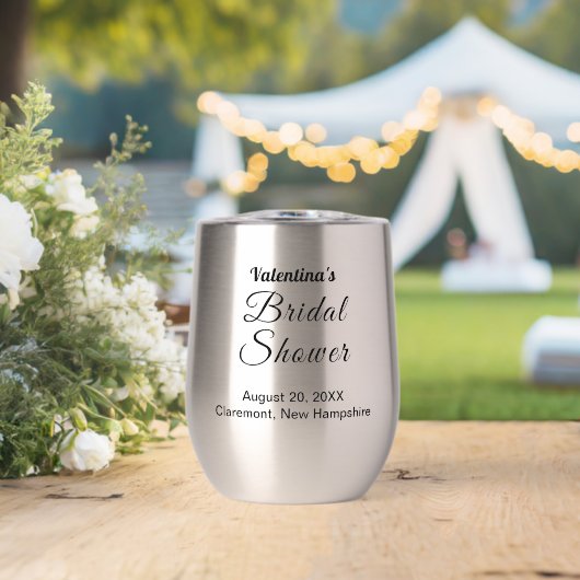 Black Typography Bridal Shower Wine Tumbler (Hochzeit (gedreht))