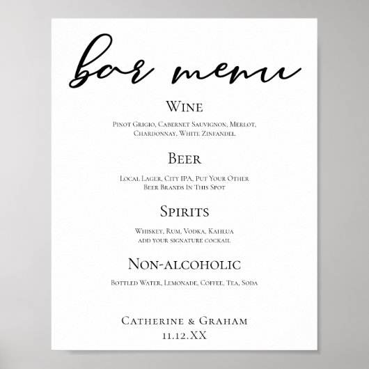 Black Typography Elegant Formal Wedding Bar Menu Poster (Vorne)