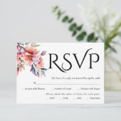 Black typography, rhododendron branch with flowers RSVP karte (Stehend Vorderseite)