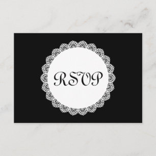 Black UAWG Round Lace Vintag Damask Wedding 2 RSVP Karte